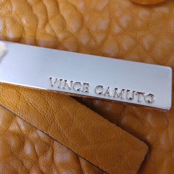 Vince Camuto Eliza Pebbled Lamb Leather Tote Shoulder Bag Ochre/Gold Large FLAWS - Picture 14 of 16